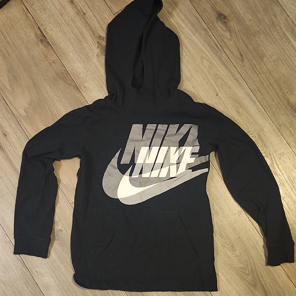 Boys Nike Black and Gray Logo Hoodie M